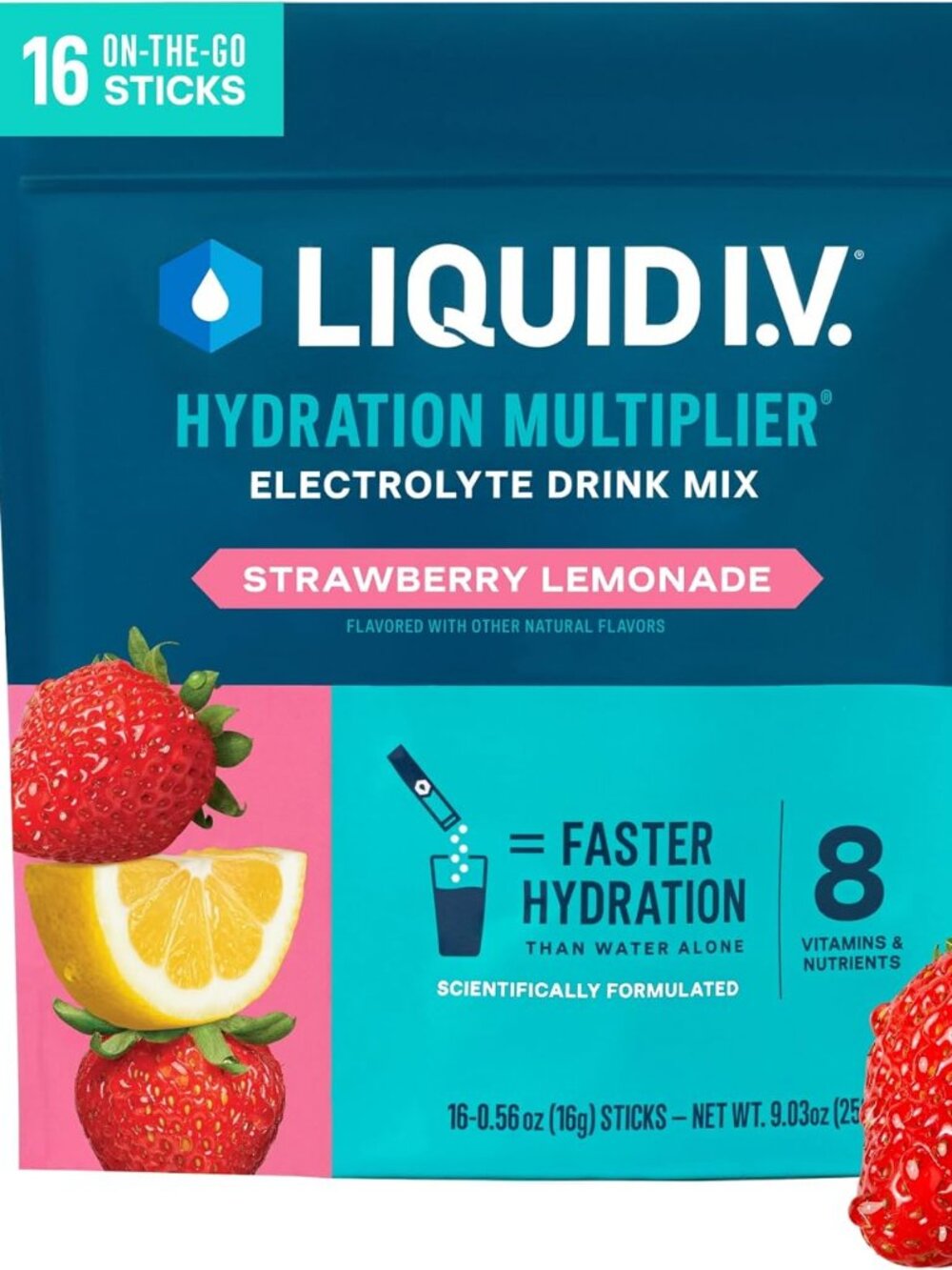Liquid I.V. Hydration Electrolytes, Strawberry Lemonade, 16 Count